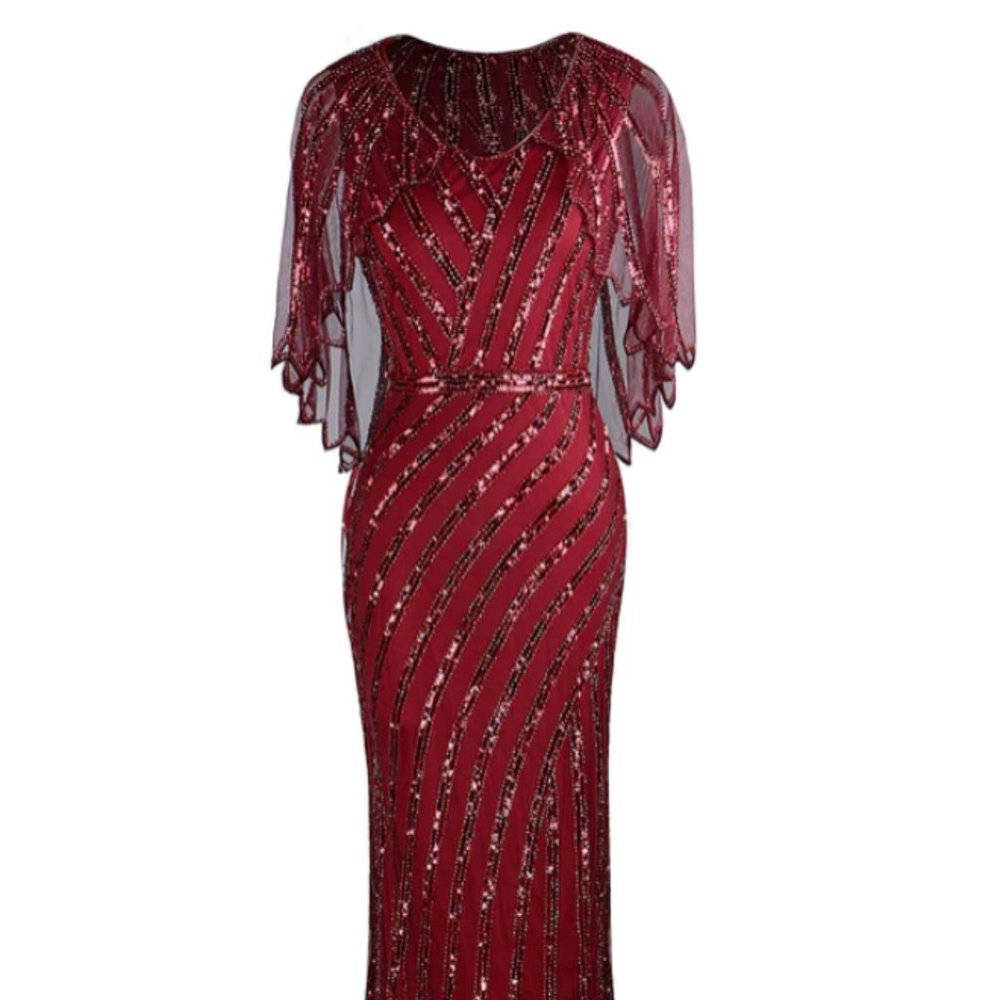 1920S SEQUINED CAPE GATSBY MAXI DRESS